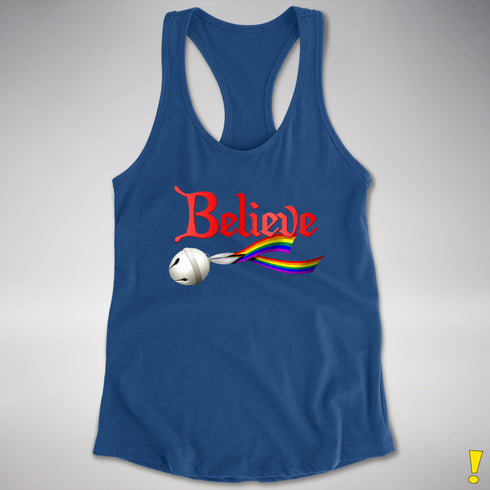 Believe Progress Pride LGBTQ Jingle Bell Racerback Tank - Royal